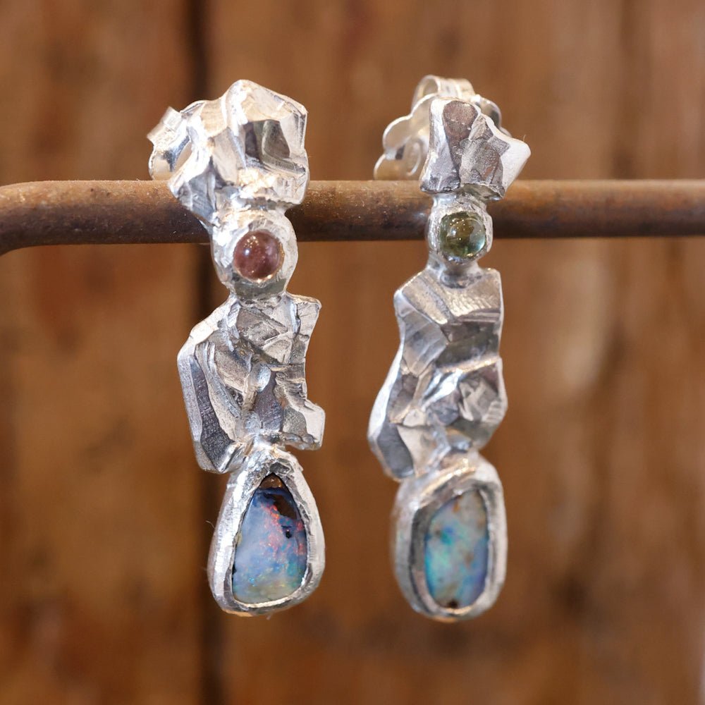 Orecchini con opali boulder e tormaline - Frammenti 6 - Grete Schieder - art and jewelry